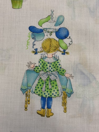 Vintage Holly Hobbie Fabric Birthday Party Balloons Neon Green Blue Half Yard - Picture 7 of 13