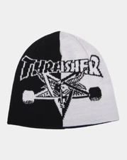 Thrasher Skategoat Split Black / White Skully Beanie Hat