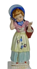 Girl In Blue Bonnet & Dress Figurine With Basket By Ucagco Porcelain In Japan