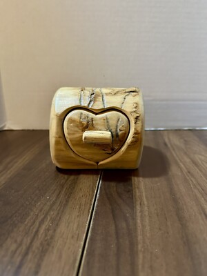 Nature Turns Aspen Wood Creations Trinket box hand carved heart shaped 4 X3.5 