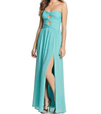 NWOT Hailey By Adrianna Papell Cutout Details Twist Mesh Gown Aqua Size 8
