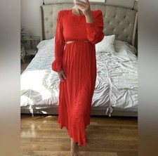 Sz Small Farm Rio Ruched Cutout Long Sleeve Satin Maxi Dress