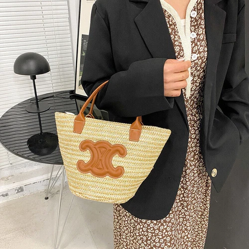 Bolso de Mano de Paja para Damas Bolso de Playa Bolso de Ratán + Banda para el Cuello de Seda Bolso de Gran Tamaño - Imagen 10 de 22