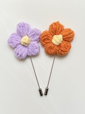 A Set Of 2 Puff Flower Lapel Pins for Suit Handmade