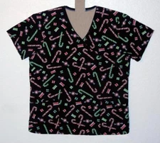 Holiday Candy Theme Medical/Dental Office Life Brand Scrubs Top Small PreOwned