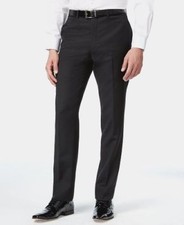  195 Kenneth Cole Reaction Men'S Slim-Fit Gray Black Flat Dress Pants 35 W 32 L