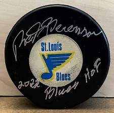 Red Berenson Signed St Louis Blues 1981 Game Model Puck w/ 2023 Blues HOF Inscp