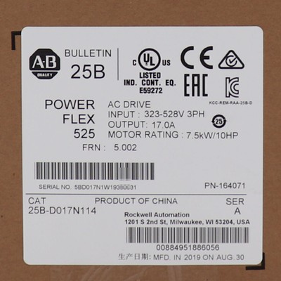 Allen Bradley 25B-D017N114 AB 25BD017N114 PowerFlex525 7.5kW/10HP AC Drive New