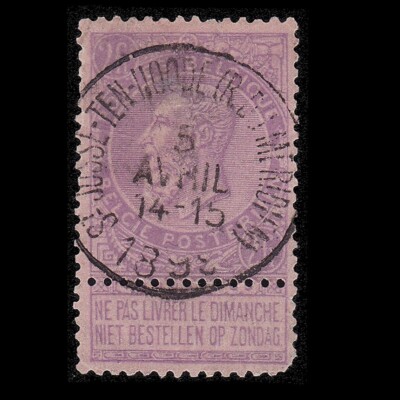 BELGIUM.1893-00.K.LEOPOLD.2fr lilac rose.Scott 74.CANCEL