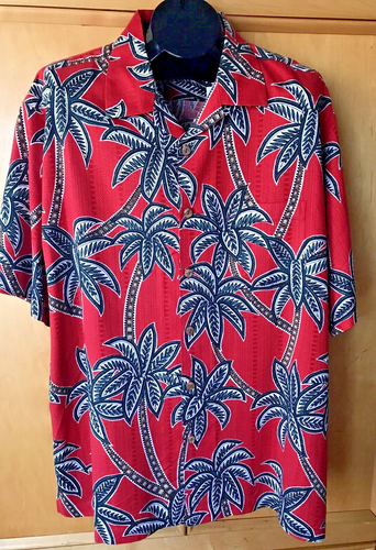 Caribbean Silk Blend Mens Palm Tree Hawaiian Short Sleeve Shirt Red Size XL NWT