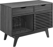 Mid-Century Modern 37" Vinyl Record Stand with Drawers - Charcoal Finish