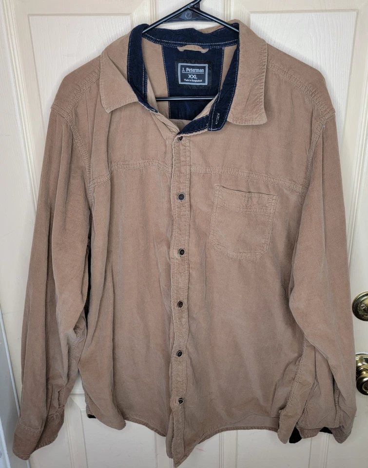 Camisa J. Peterman Company Marrón Tostado Pana Manga Larga Botón Para Hombre XXL Foto 2 de 4