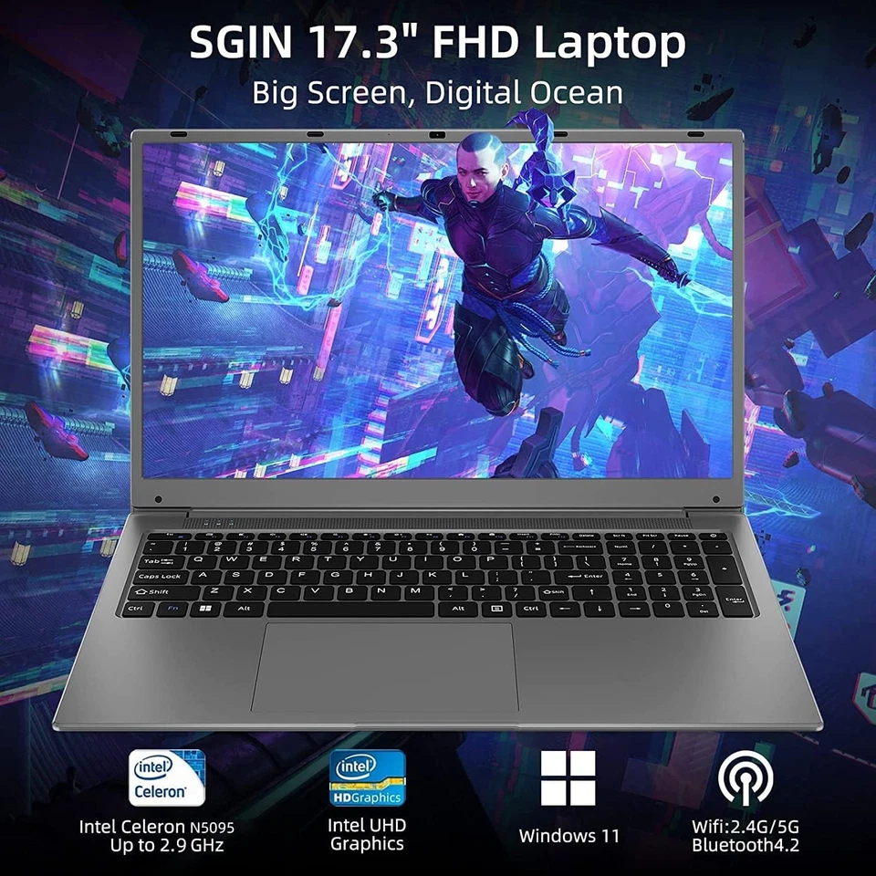 SGIN Intel Celeron Quad Core N5095A 12GB RAM 512GB SSD FHD Windows 11 Laptop - Image 2 of 4