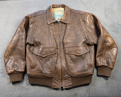 VTG NAK AUTHENTIC ISSUE LEATHER JACKET MENS 40 DISTRESSED BROWN LEATHER BOMBER