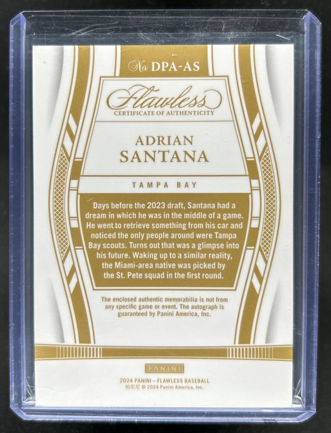 2025 Panini Flawless Adrian Santana 2024 - Draft Patch Auto Autograph #/25 Rays view 2