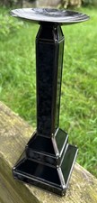 Art Deco Pillar Candle Holder Tall Black Geometric Column Gothic Stand 26cm
