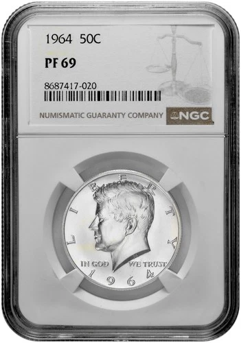 1964 50c Silver Proof Kennedy Half Dollar NGC Graded PF 69 with New Holder