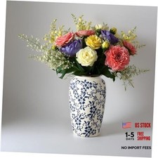 Chinoiserie Blue and White Ceramic Vase - 8.7" Porcelain Floral Design Vase-a