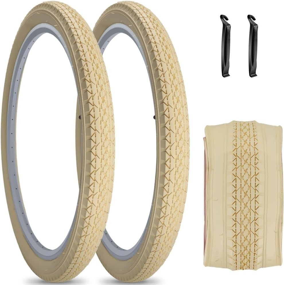 2 Pack 26"x2.125" Beach Cruiser Bike Tires Cream Wall Colorful (26x2.125, Cre