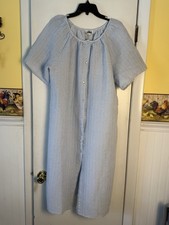 Women s Sz Large Seersucker Metropolitan Housecoat Bathrobe Vintage Blue/white