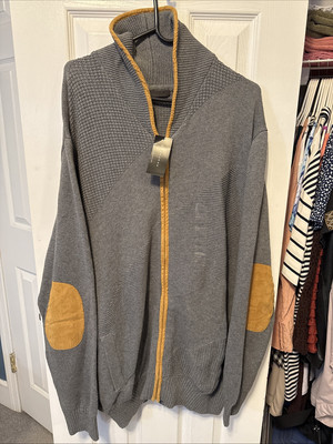 Sean John Sweater Men's Gray Full Zip Long Sleeve XL 100% Cotton NEW WITH TAGS