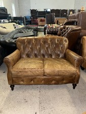 Chesterfield Tan Real Leather Two Seater Sofa