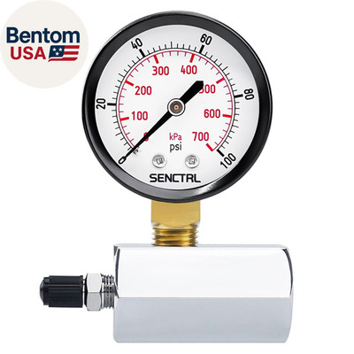 0-100 Psi Gas Pressure Test Gauge, 2'' Dial Size, 3/4'' FNPT Connection, Brass Val