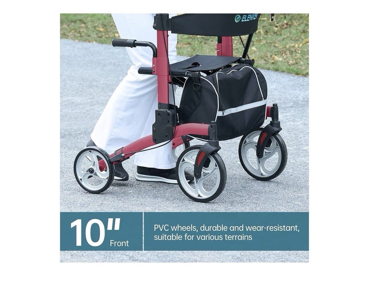 Red Elenker Heavy Duty Upright Rollator Walker Extra Wide Seat