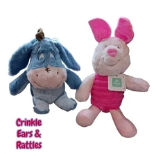 Eeyore & Piglet Disney Baby Plush Set Crinkle Ears Rattles