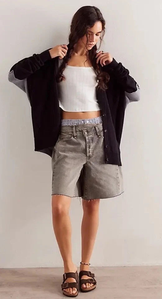 Cárdigan Free People Essential We The Free Bolsillos Botón Lana Negro Gris XL NUEVO CON ETIQUETAS Foto 3 de 4