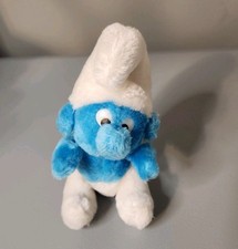 VINTAGE 1980 SMURF 7" Plush Stuffed Animal Sitting Toy Wallace Berrie CO Peyo