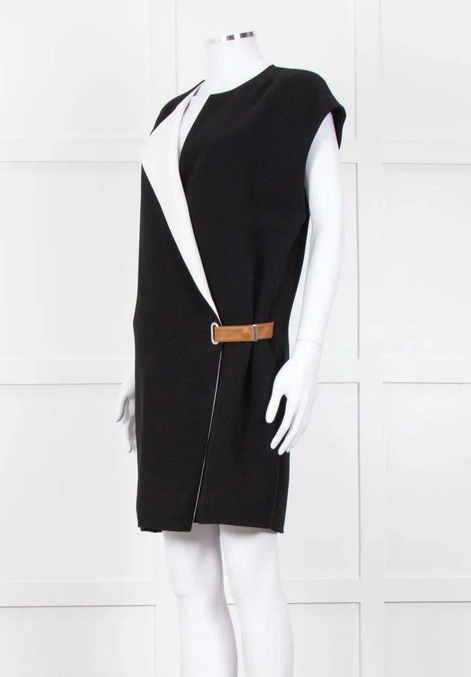 Barbara Bui Nuevo 4 US 38 IT S Negro Blanco Envolvente Mini Vestido Cuero Cinturón Pasarela Foto 4 de 4