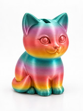 Salvadanaio Gatto PLA Stampa 3D Arcobaleno Multicolore 15,7 cm con Tappo
