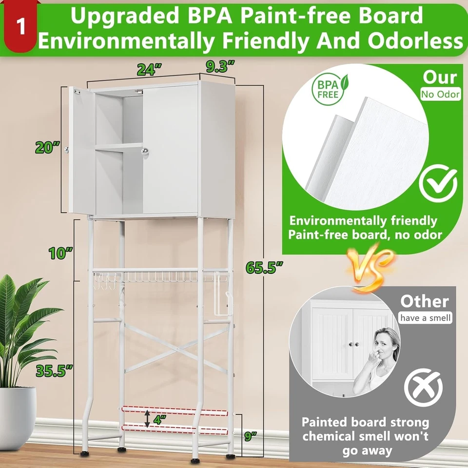 Armario de almacenamiento de inodoro sobre inodoro baño organizador estantes doble puerta mod... Foto 4 de 4