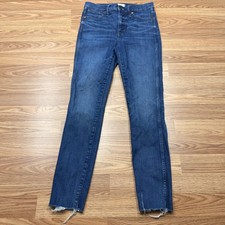 Madewell 10 Inch High Rise Skinny Jeans Womens 27 Blue Raw Hem Stretch Denim
