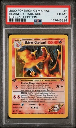 2000 POKEMON GYM CHALLENGE HOLO-1ST ED #2 BLAINE'S CHARIZARD PSA 6
