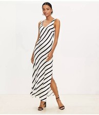 Loft Black & White Striped Bias Midi Slip Dress NWT Size 12