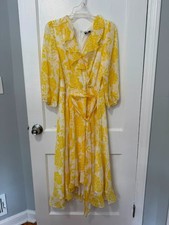 Maison Tara Women's 14 Maxi Dress Chiffon Floral Yellow Long Sleeve