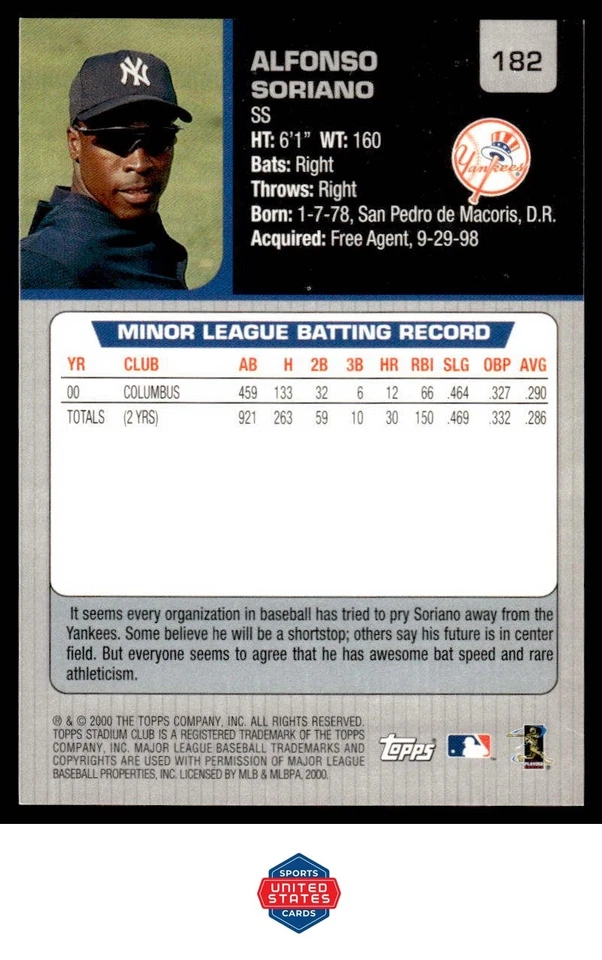 2001 Stadium Club #182 Alfonso Soriano - Image 2 of 2
