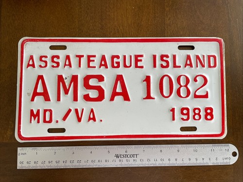 1988 Assateague Island Maryland Beach Surf Fishing License Plate AMSA 1082