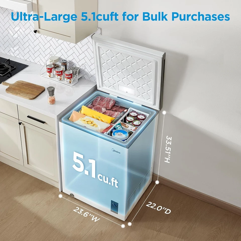 Congelador de pecho Midea MERC05C4BAWW 5,1 pies cúbicos convertible, blanco Foto 2 de 4