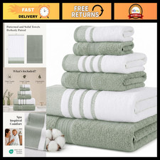6-Piece Bath Towel Set - 100 Cotton, Soft  Absorbent, Classic Stripe Design, G