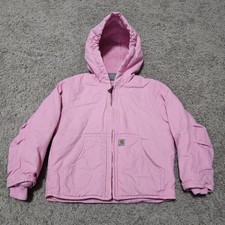 Carhartt Jacket Pink Canvas Sherpa Lined Hooded Outdoor Coat Girls XXS 4-5