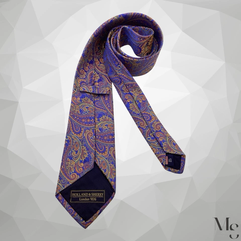 Corbata de seda HOLLAND & SHERRY azul cachemir hecha en EE. UU. 60”-3,25” EXCELENTE ESTADO Foto 2 de 4