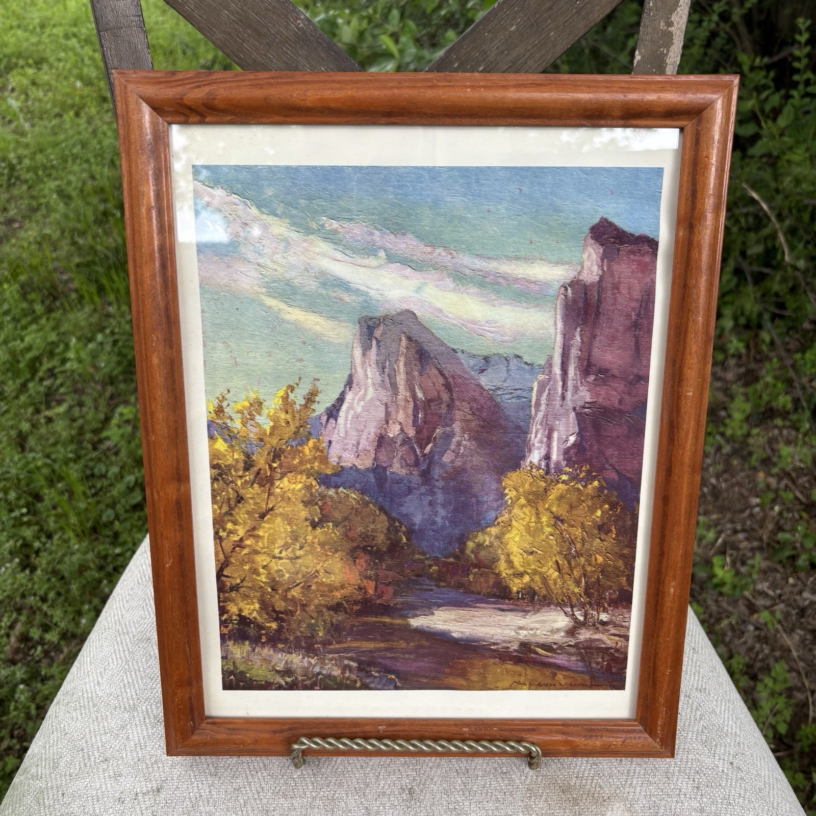 Vintage Solid Wood Framed Art Print Of Mountain Landscape