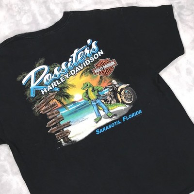 Harley Davidson Y2K 2014 (XL)Black T-Shirt Florida Alligator Beach Sunset Faded 