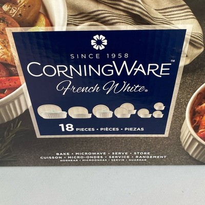 CorningWare French White 18-Pc Bakeware Set w/ Glass & Plastic Lids