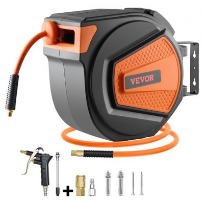 Retractable Air Hose Reel, 3/8IN x 65FT Hybrid Air Hose Max 300PSI, Air Compress