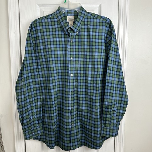 L.L. Bean Traditional Fit XL Green Blue Plaid Long Sleeve Button-Down Shirt