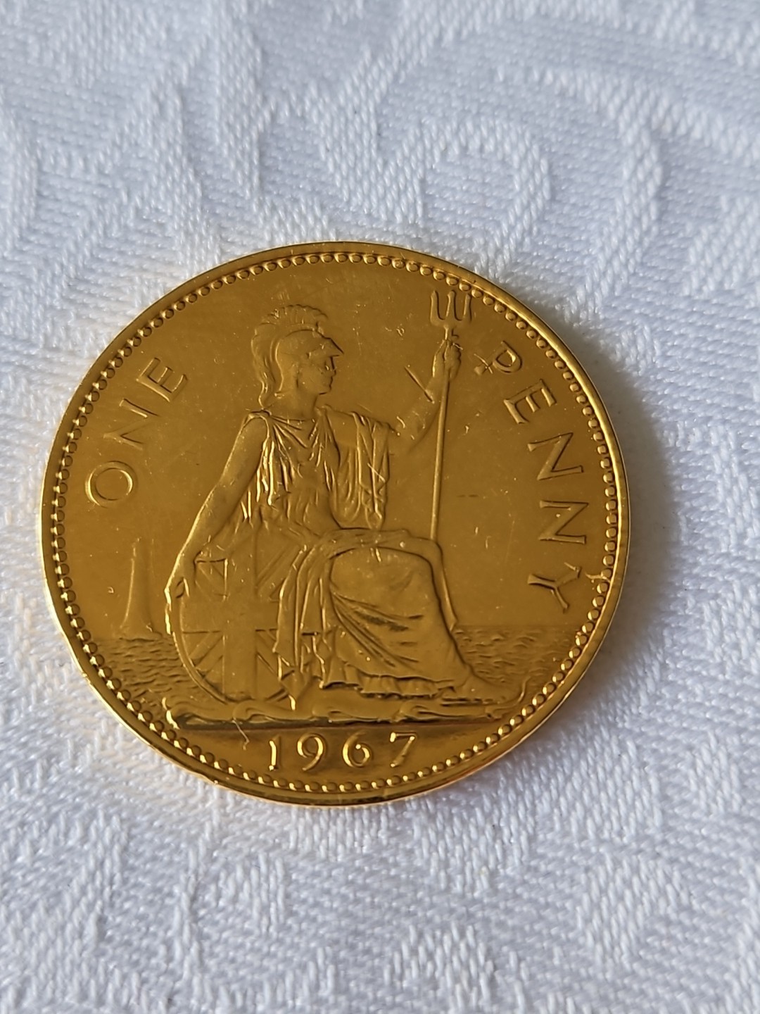 Great Britain Gold Plated 1967 One Penny Coin